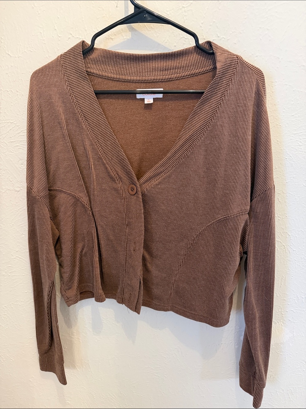 Colsie Ribbed V-Neck Button Front Cardigan Sweater - Brown